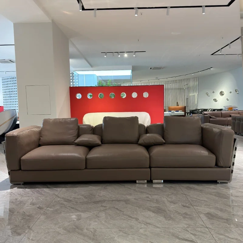 Modern Taupe Leather Sofa with Woven Accents,Modern Taupe Leather Sofa with Woven Accents