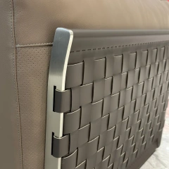 Modern Taupe Leather Sofa with Woven Accents,Modern Taupe Leather Sofa with Woven Accents