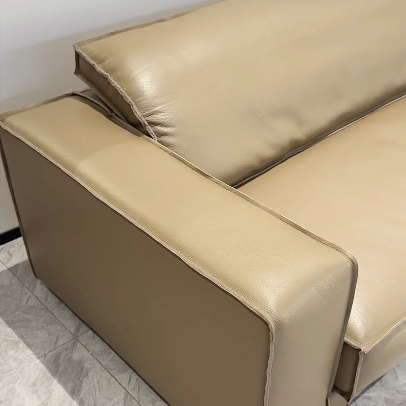 Stylish Beige Leather Sofa with Minimalist Design,Stylish Beige Leather Sofa with Minimalist Design