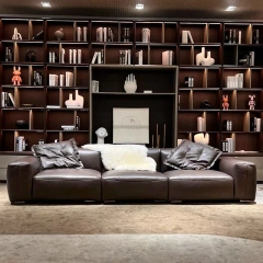 Chic Brown Leather L-Shaped Sofa with Plush Backrests,Chic Brown Leather L-Shaped Sofa with Plush Backrests