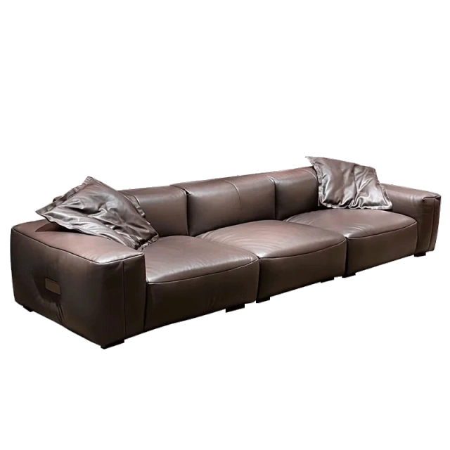 Chic Brown Leather L-Shaped Sofa with Plush Backrests,Chic Brown Leather L-Shaped Sofa with Plush Backrests