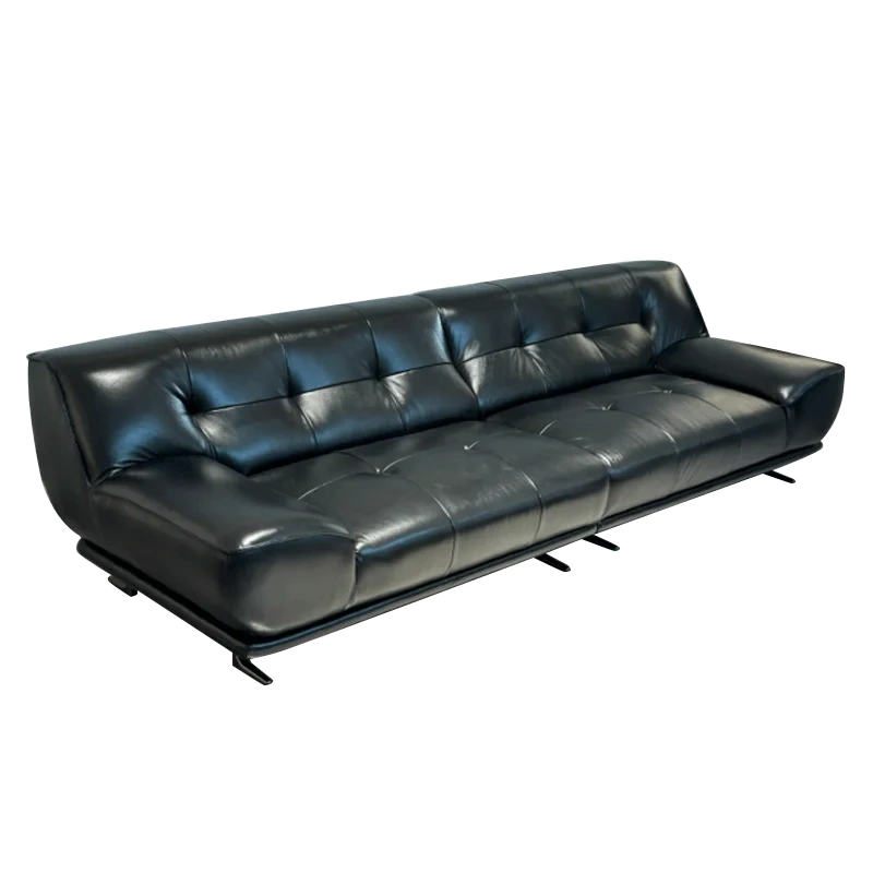 Luxurious Black Leather Sofa with Curved Armrests,Luxurious Black Leather Sofa with Curved Armrests