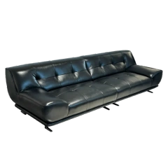 Luxurious Black Leather Sofa with Curved Armrests,Luxurious Black Leather Sofa with Curved Armrests