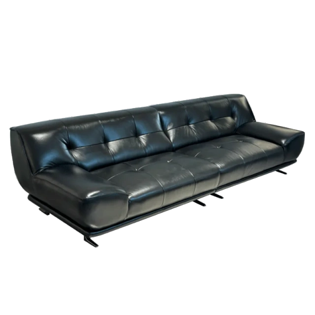 Luxurious Black Leather Sofa with Curved Armrests,Luxurious Black Leather Sofa with Curved Armrests