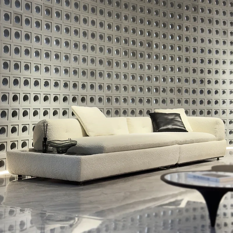 Chic White Fabric Sofa with Integrated Coffee Table,Chic White Fabric Sofa with Integrated Coffee Table