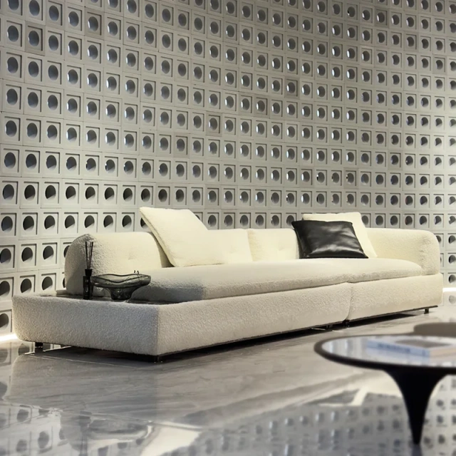 Chic White Fabric Sofa with Integrated Coffee Table,Chic White Fabric Sofa with Integrated Coffee Table
