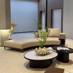 Modern White Curved Sofa with Integrated Side Table,Modern White Curved Sofa with Integrated Side Table