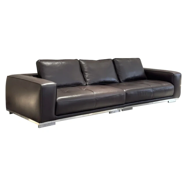 Sophisticated Dark Brown Leather Sofa with Metal Base,Sophisticated Dark Brown Leather Sofa with Metal Base