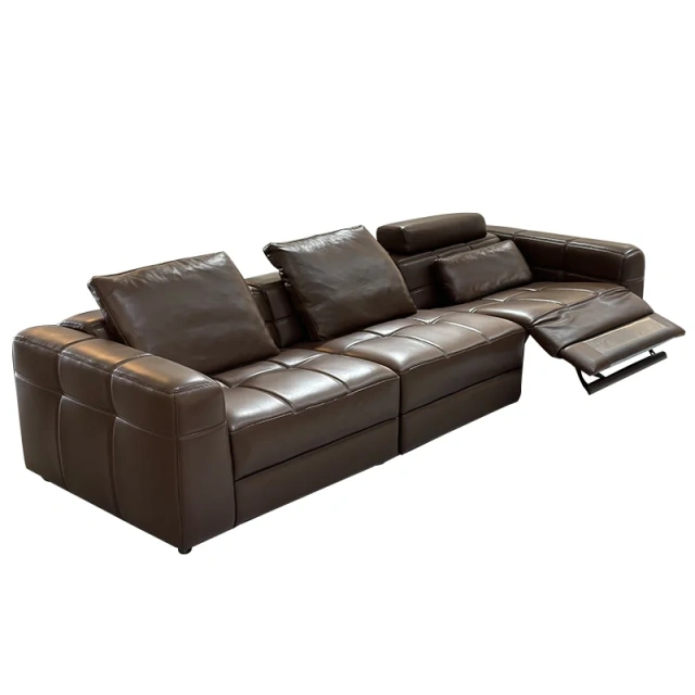 Brown Leather Reclining Sofa with Extended Ottoman,Brown Leather Reclining Sofa with Extended Ottoman