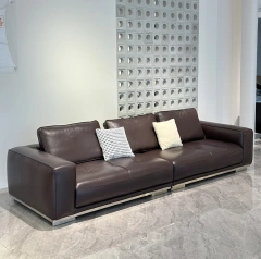 Sophisticated Dark Brown Leather Sofa with Metal Base,Sophisticated Dark Brown Leather Sofa with Metal Base