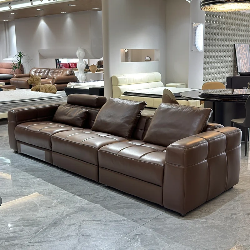 Brown Leather Reclining Sofa with Extended Ottoman,Brown Leather Reclining Sofa with Extended Ottoman