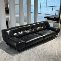 Luxurious Black Leather Sofa with Curved Armrests,Luxurious Black Leather Sofa with Curved Armrests
