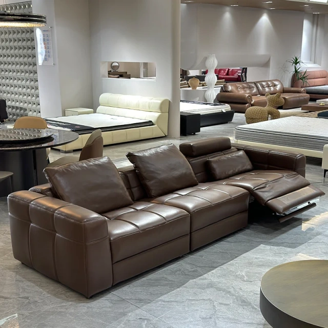 Brown Leather Reclining Sofa with Extended Ottoman,Brown Leather Reclining Sofa with Extended Ottoman