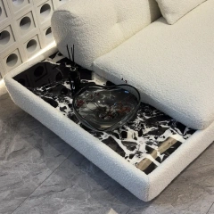 Chic White Fabric Sofa with Integrated Coffee Table,Chic White Fabric Sofa with Integrated Coffee Table