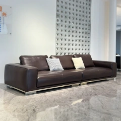 Sophisticated Dark Brown Leather Sofa with Metal Base,Sophisticated Dark Brown Leather Sofa with Metal Base