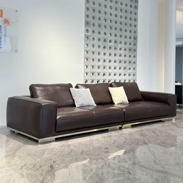 Sophisticated Dark Brown Leather Sofa with Metal Base,Sophisticated Dark Brown Leather Sofa with Metal Base