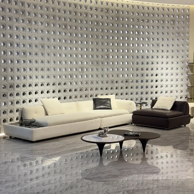 Chic White Fabric Sofa with Integrated Coffee Table,Chic White Fabric Sofa with Integrated Coffee Table