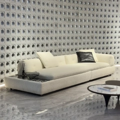 Chic White Fabric Sofa with Integrated Coffee Table,Chic White Fabric Sofa with Integrated Coffee Table