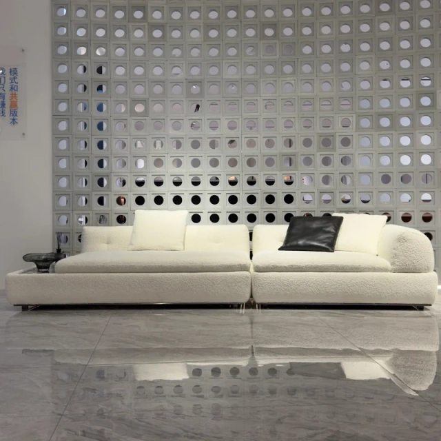 Chic White Fabric Sofa with Integrated Coffee Table,Chic White Fabric Sofa with Integrated Coffee Table