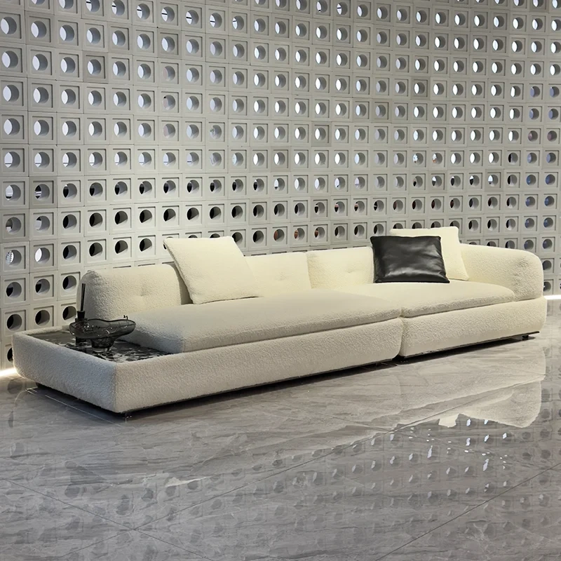 Chic White Fabric Sofa with Integrated Coffee Table,Chic White Fabric Sofa with Integrated Coffee Table