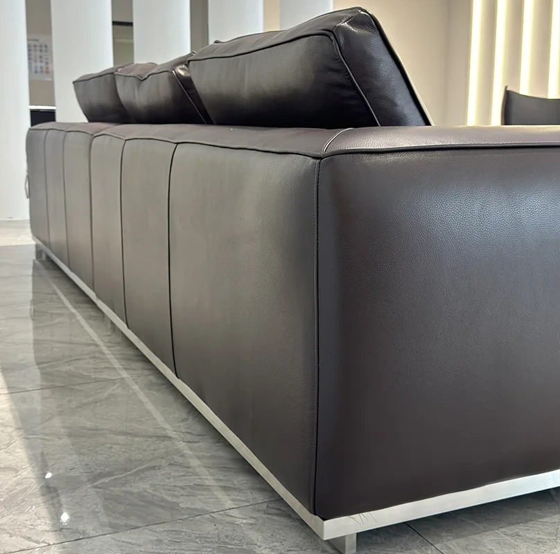 Sophisticated Dark Brown Leather Sofa with Metal Base,Sophisticated Dark Brown Leather Sofa with Metal Base