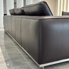 Sophisticated Dark Brown Leather Sofa with Metal Base,Sophisticated Dark Brown Leather Sofa with Metal Base