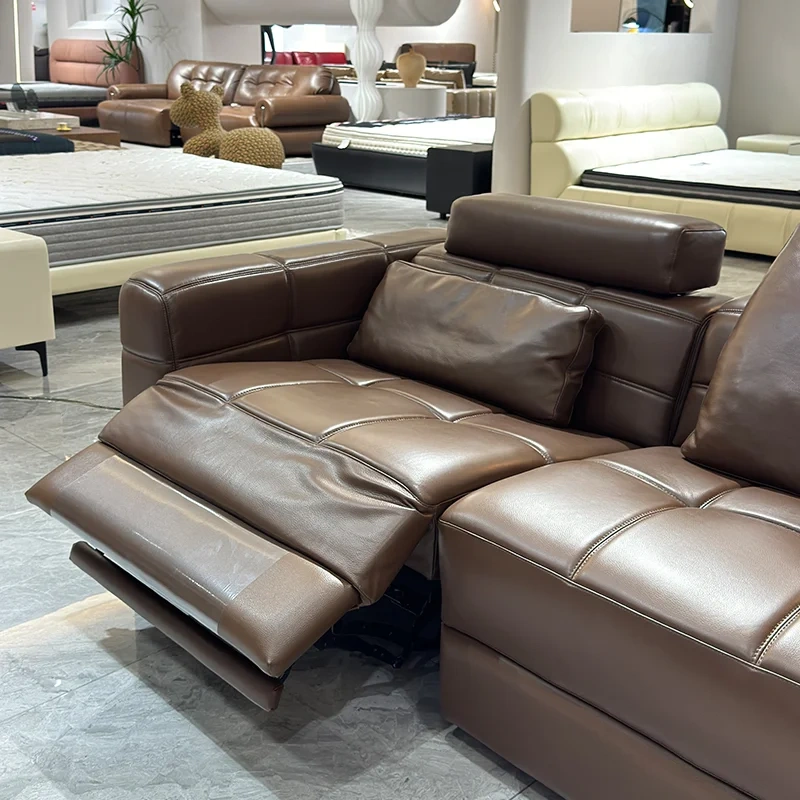 Brown Leather Reclining Sofa with Extended Ottoman,Brown Leather Reclining Sofa with Extended Ottoman