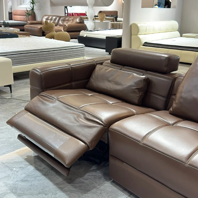 Brown Leather Reclining Sofa with Extended Ottoman,Brown Leather Reclining Sofa with Extended Ottoman