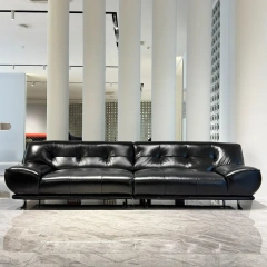 Luxurious Black Leather Sofa with Curved Armrests,Luxurious Black Leather Sofa with Curved Armrests
