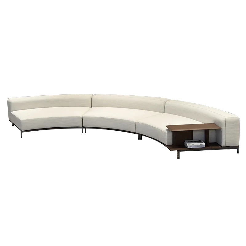 Modern White Curved Sofa with Integrated Side Table,Modern White Curved Sofa with Integrated Side Table