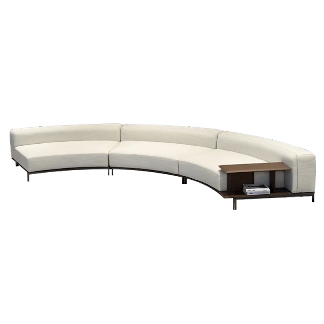 Modern White Curved Sofa with Integrated Side Table,Modern White Curved Sofa with Integrated Side Table