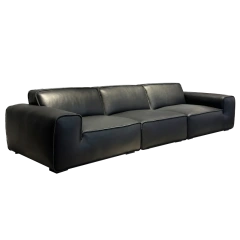Elegant Black Leather Sofa with Low Profile Design,Elegant Black Leather Sofa with Low Profile Design