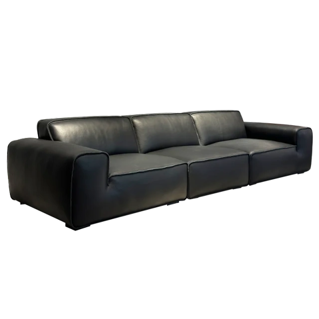 Elegant Black Leather Sofa with Low Profile Design,Elegant Black Leather Sofa with Low Profile Design