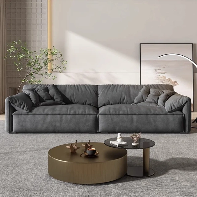 Cozy Dark Grey Fabric Sofa with Plush Cushions,Cozy Dark Grey Fabric Sofa with Plush Cushions
