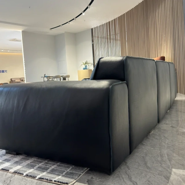 Elegant Black Leather Sofa with Low Profile Design,Elegant Black Leather Sofa with Low Profile Design