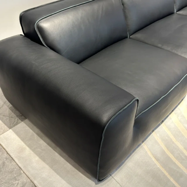 Elegant Black Leather Sofa with Low Profile Design,Elegant Black Leather Sofa with Low Profile Design