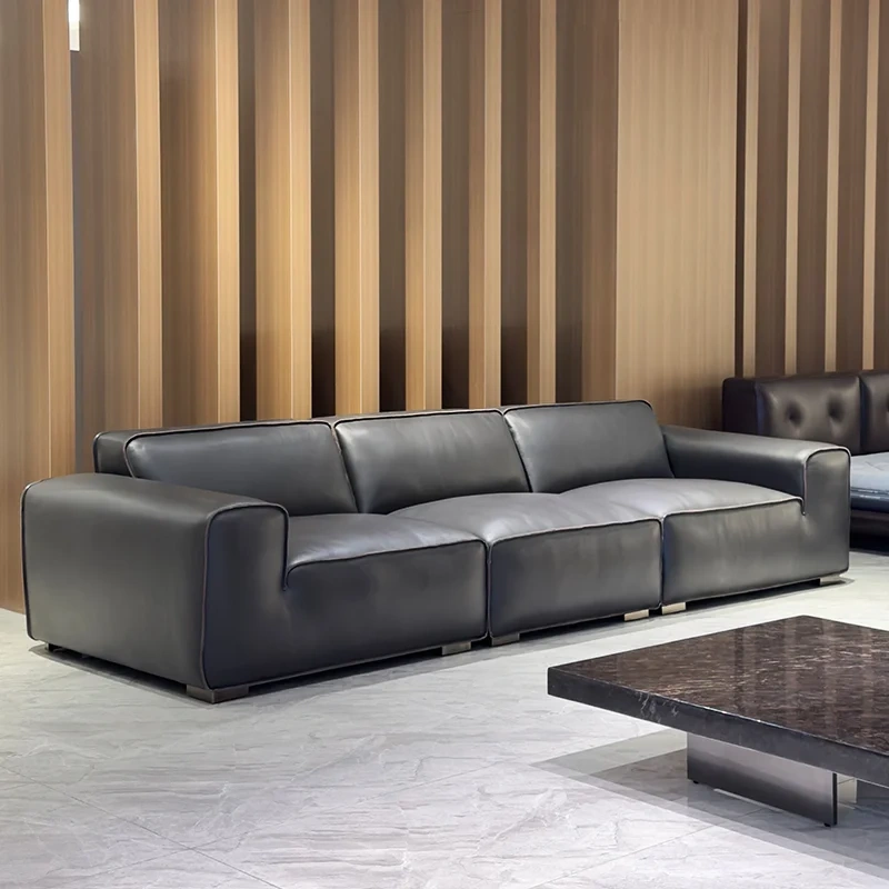 Modern Charcoal Grey Leather Sofa with Sleek Design,Modern Charcoal Grey Leather Sofa with Sleek Design