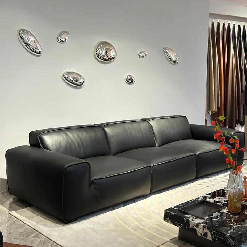 Elegant Black Leather Sofa with Low Profile Design,Elegant Black Leather Sofa with Low Profile Design