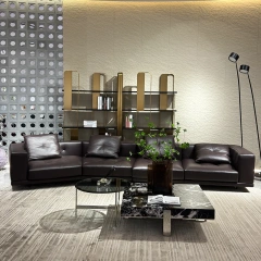 Chic Dark Brown Leather Sofa with Plush Cushions,Chic Dark Brown Leather Sofa with Plush Cushions