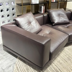 Chic Dark Brown Leather Sofa with Plush Cushions,Chic Dark Brown Leather Sofa with Plush Cushions