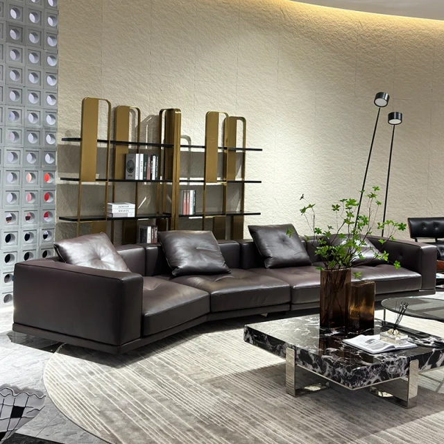 Chic Dark Brown Leather Sofa with Plush Cushions,Chic Dark Brown Leather Sofa with Plush Cushions