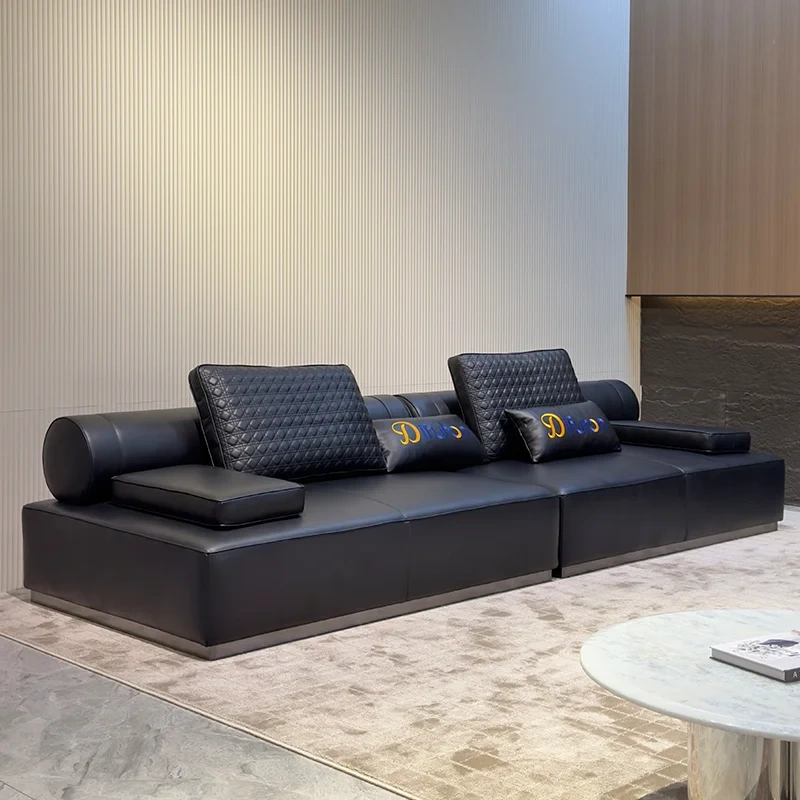 Luxurious Black Leather Sofa with Quilted Backrests,Luxurious Black Leather Sofa with Quilted Backrests