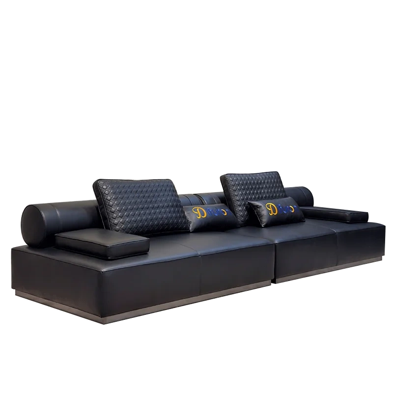Luxurious Black Leather Sofa with Quilted Backrests,Luxurious Black Leather Sofa with Quilted Backrests