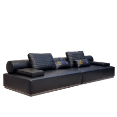 Luxurious Black Leather Sofa with Quilted Backrests,Luxurious Black Leather Sofa with Quilted Backrests