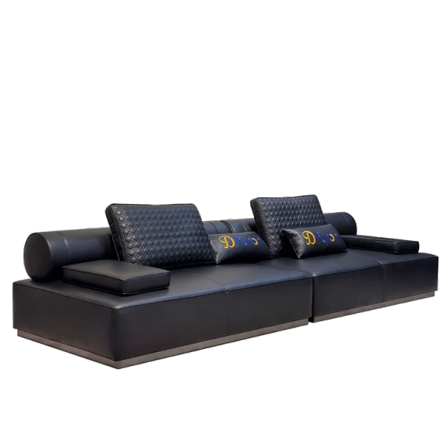 Luxurious Black Leather Sofa with Quilted Backrests,Luxurious Black Leather Sofa with Quilted Backrests