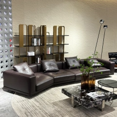 Chic Dark Brown Leather Sofa with Plush Cushions,Chic Dark Brown Leather Sofa with Plush Cushions