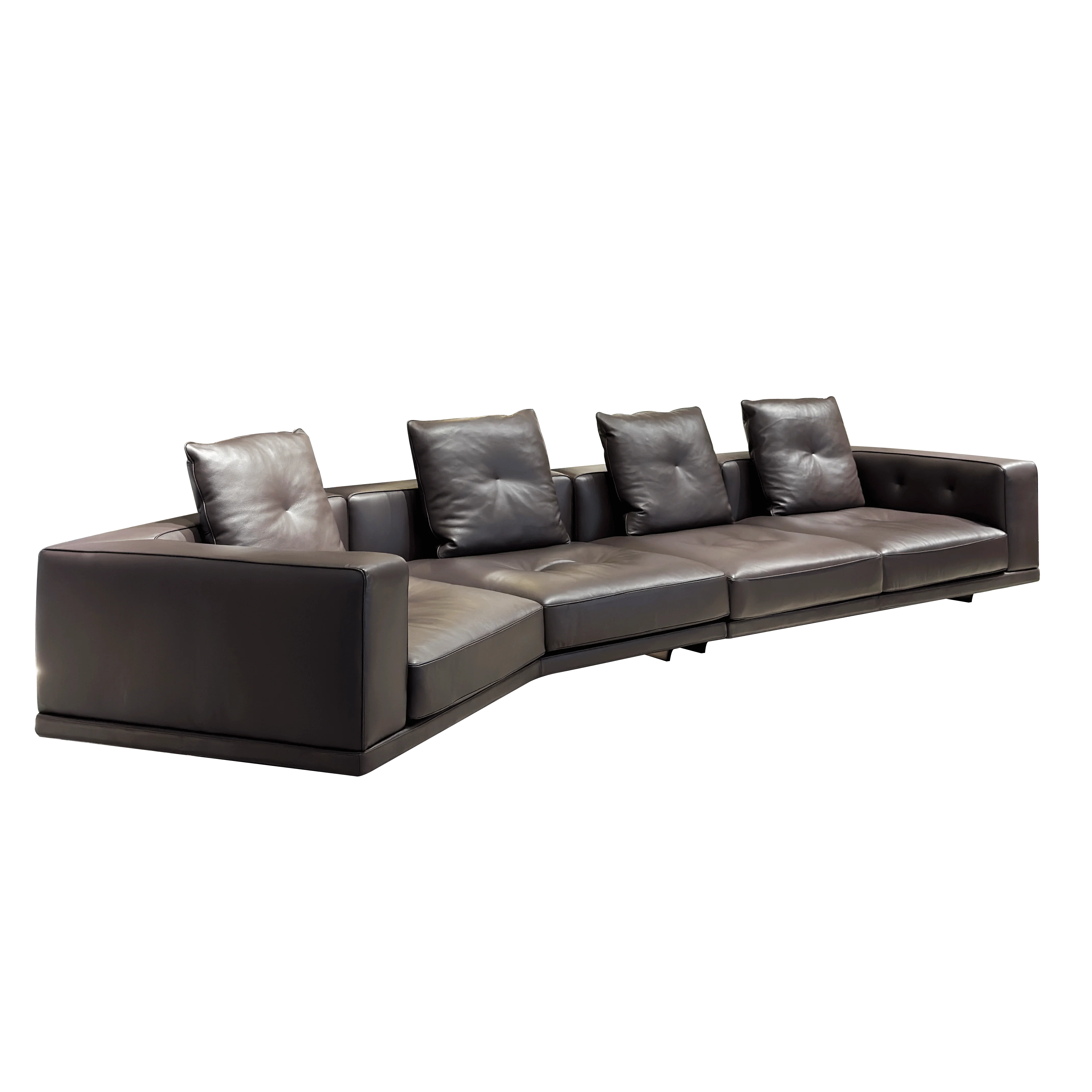 Chic Dark Brown Leather Sofa with Plush Cushions,Chic Dark Brown Leather Sofa with Plush Cushions