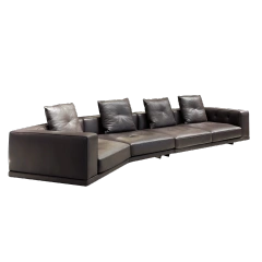 Chic Dark Brown Leather Sofa with Plush Cushions,Chic Dark Brown Leather Sofa with Plush Cushions