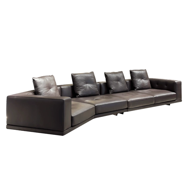 Chic Dark Brown Leather Sofa with Plush Cushions,Chic Dark Brown Leather Sofa with Plush Cushions