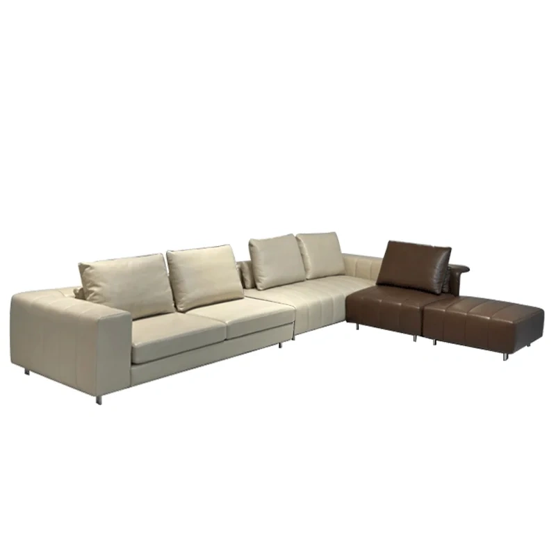 Modern Beige Leather Sofa with Channel Tufted Design,Modern Beige Leather Sofa with Channel Tufted Design